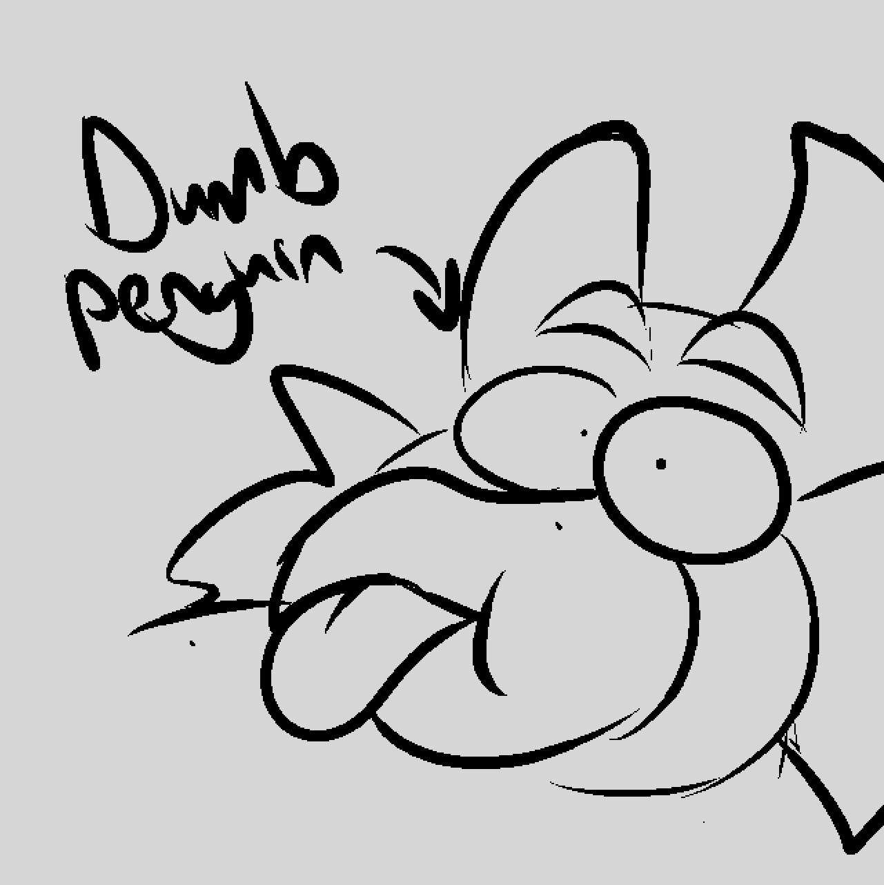 freak My Penguin fursona sticking their tounge out while an arrow pointed at me says the words dumb penguin